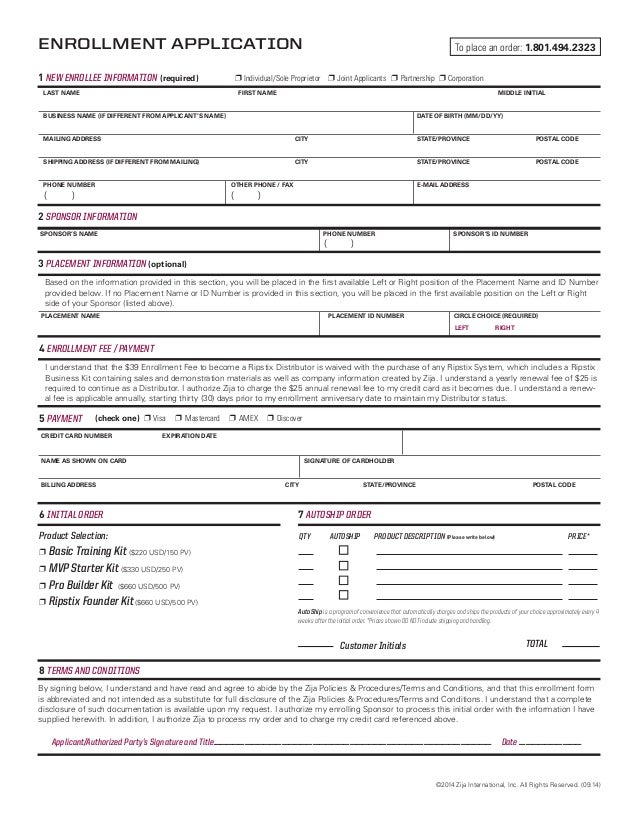 ripstix product order form enrollment application product order form