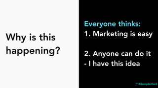 Everyone thinks:
1. Marketing is easy
2. Anyone can do it
- I have this idea
Why is this
happening?
// @dannydenhard
 