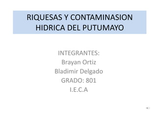 RIQUESAS Y CONTAMINASION
HIDRICA DEL PUTUMAYO
INTEGRANTES:
Brayan Ortiz
Bladimir Delgado
GRADO: 801
I.E.C.A
 