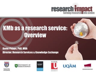 KMb as a research service:Overview David Phipps, PhD, MBA Director, Research Services & Knowledge Exchange 