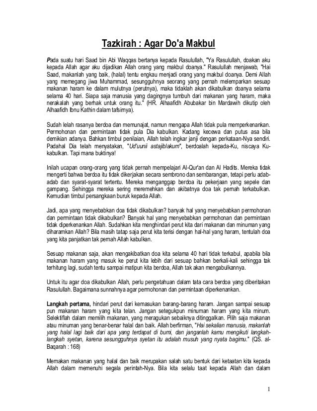 Risalah Dakwah 034 Tazkirah Agar Doa Makbul