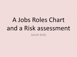 A Jobs Roles Chart
and a Risk assessment
Sarah Kelly
 