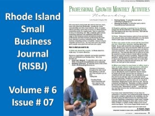 Rhode Island Small Business Journal (RISBJ) Professional Growth Monthly Activity Series Articles (Volumes 6 & 7) by Ronald G. Shapiro, Ph. D. 