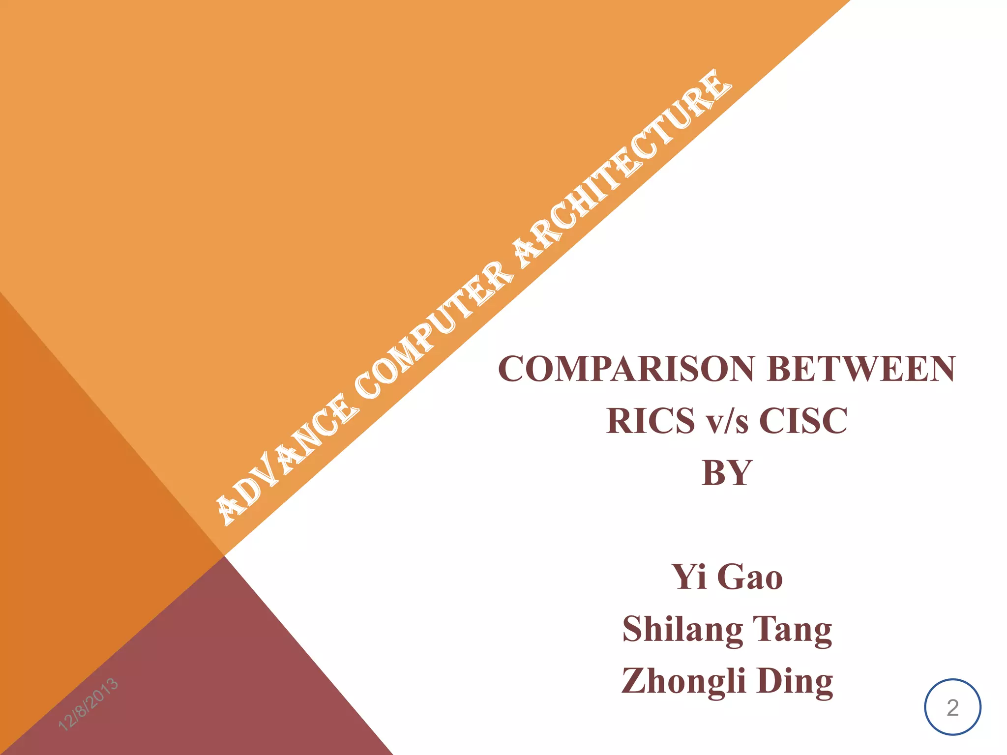 COMPARISON BETWEEN
RICS v/s CISC
BY
Yi Gao
Shilang Tang
Zhongli Ding

2

 