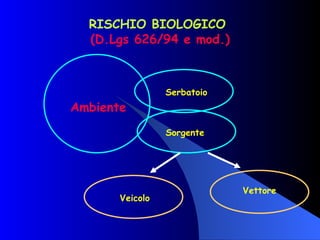 RISCHIO BIOLOGICO  (D.Lgs 626/94 e mod.) Ambiente Serbatoio Sorgente Veicolo Vettore 