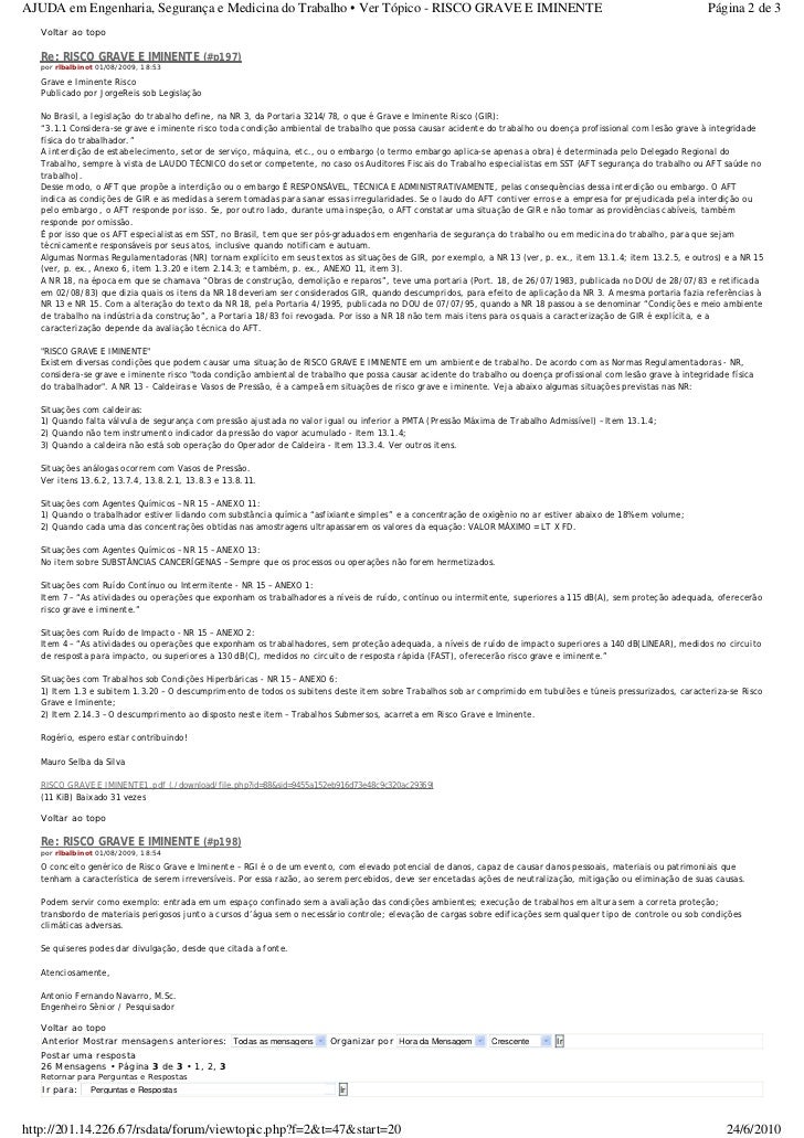 Exemplo De Risco Grave E Iminente