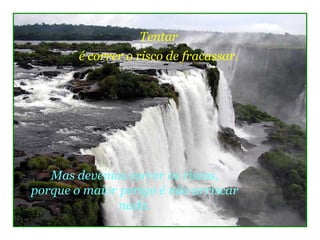 Tentar
        é correr o risco de fracassar.




   Mas devemos correr os riscos,
porque o maior perigo é não arriscar
               nada.
 