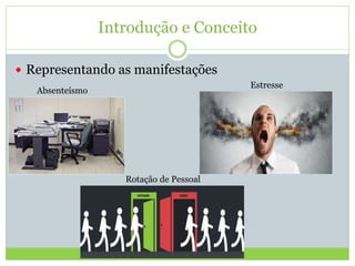 Introdução e Conceito
 Representando as manifestações
Absenteísmo
Rotação de Pessoal
Estresse
 