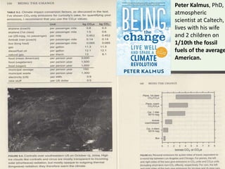 34
Peter Kalmus, PhD,
atmospheric
scientist at Caltech,
lives with his wife
and 2 children on
1/10th the fossil
fuels of the average
American.
 