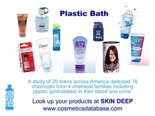Toxic PlasticsPlastics Leech the Chemicals They Are Made OfThese Chemicals are ‘hormone mimickers’ that affect the Endocrine System.Bisphenol A (BPA)Plastic hardener