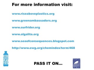 SILVERWEARUse Biodegradable (PLA)Bioplastics are better, but not the answerRequire INDUSTRIAL COMPOSTING (140° and fed microbes)Cannot be recycled; can contaminate if mixed in“Renewable;” but genetically-modifiedDoes not emit GHG’swhen incineratedDon’t break down inthe water