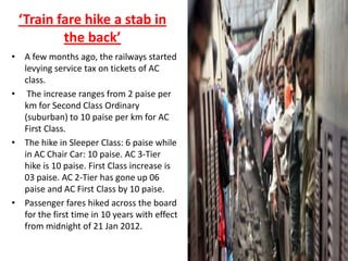 Rise in Price of Train Fare, Diesel and LPG