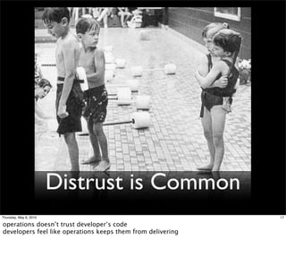 Distrust is Common
Thursday, May 6, 2010                                        17

operations doesn’t trust developer’s c...