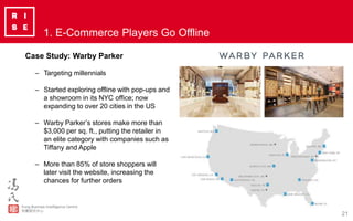 21
1. E-Commerce Players Go Offline
Case Study: Warby Parker
– Targeting millennials
– Started exploring offline with pop-...