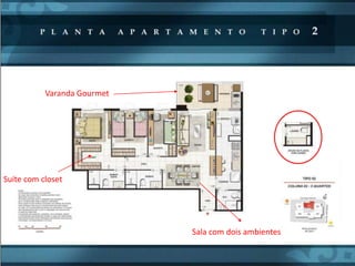 Varanda Gourmet




Suíte com closet




                             Sala com dois ambientes
 