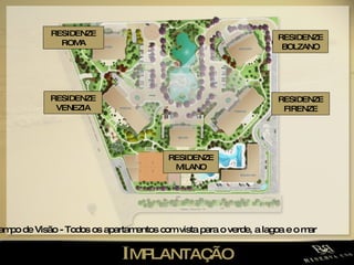 I MPLANTAÇÃO Campo de Visão - Todos os apartamentos com vista para o verde, a lagoa e o mar RESIDENZE ROMA RESIDENZE BOLZANO RESIDENZE MILANO RESIDENZE FIRENZE RESIDENZE VENEZIA 
