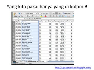Yang	
 kita	
 pakai	
 hanya	
 yang	
 di	
 kolom	
 B	
 
h"p://raja-­‐berashitam.blogspot.com/	
 	
 
 