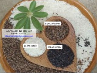 SMS/WA	
 :	
 081-­‐128-­‐6163	
 (Arif)	
 
PIN	
 BB	
 :	
 7FA7F010	
 
h"p://raja-­‐berashitam.blogspot.com	
 	
 
BERAS	
 PUTIH	
 
BERAS	
 MERAH	
 
BERAS	
 HITAM	
 
 