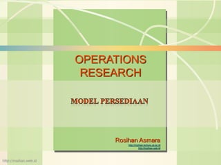 6s-1 Pendahuluan
William J. Stevenson
Operations Management
8th edition
OPERATIONS
RESEARCH
Rosihan Asmara
http://rosihan.lecture.ub.ac.id
http://rosihan.web.id
http://rosihan.web.id
 