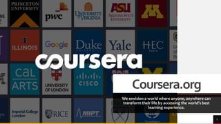 TREYresearch
Coursera.org
We envision a world where anyone, anywhere can
transform their life by accessing the world’s best
learning experience.
1
 