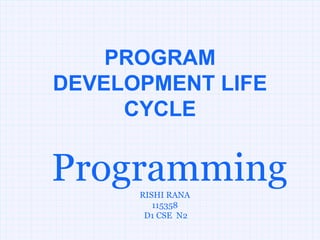 PROGRAM
DEVELOPMENT LIFE
     CYCLE


Programming
      RISHI RANA
         115358
       D1 CSE N2
 