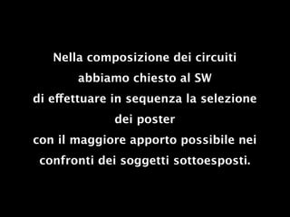 Nella composizione dei circuiti
       abbiamo chiesto al SW
di effettuare in sequenza la selezione
             dei poster
con il maggiore apporto possibile nei
 confronti dei soggetti sottoesposti.
 