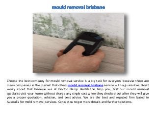 Choose the best company for mould removal service is a big task for everyone because there are
many companies in the market that offers mould removal brisbane service with a guarantee. Don’t
worry about that because we at Doctor Damp Ventilation help you, first our mould removal
specialist visit your home without charge any single cost when they checked out after they will give
you a proper quotation, solution, and best advice. We are the best and reputed firm based in
Australia for mold removal services. Contact us to get more details and further solutions.
 