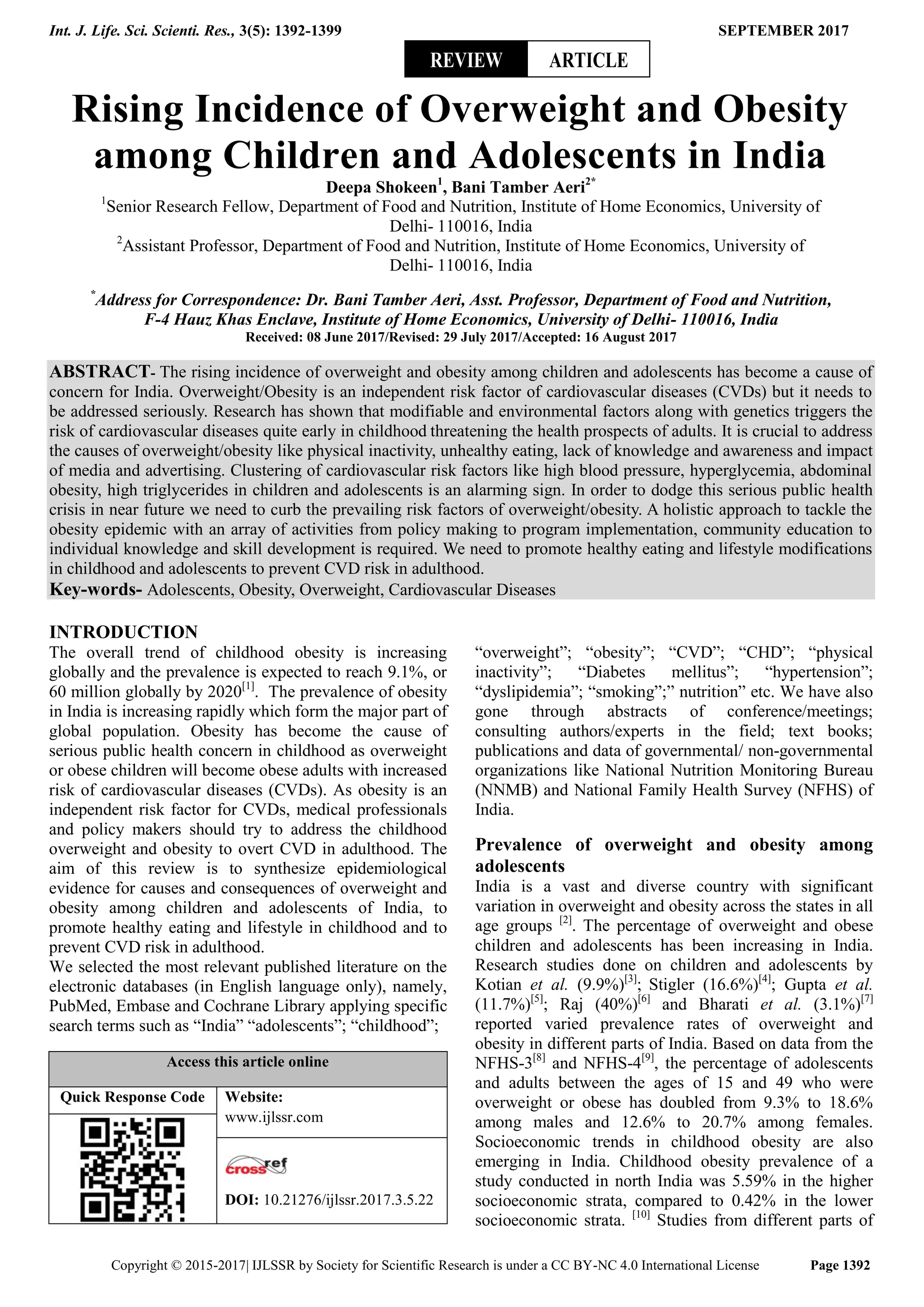Rising Incidence of Overweight and Obesity among Children and ...