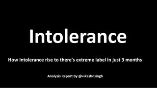 Intolerance
How Intolerance rise to there's extreme label in just 3 months
Analysis Report By @vikashnsingh
 