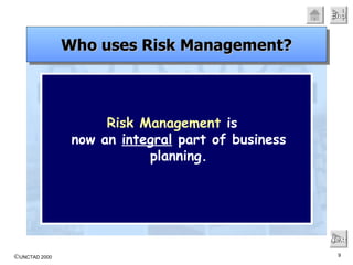 Risk Management  is now an  integral  part of business planning. Next Who uses Risk Management? 