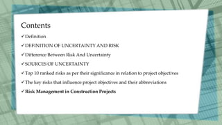 Risk and uncertainty in construction projects | POTX