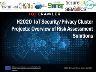 H2020 IoT Security/Privacy Cluster
Projects: Overview of Risk Assessment
Solutions
H2020 IOT Security/Privacy Cluster , May 2019
All the presented projects have received funding from the
European Union’s Horizon 2020 research and innovation
programme
 