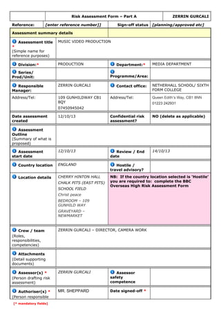 Risk assessment - Draft 1! | DOC