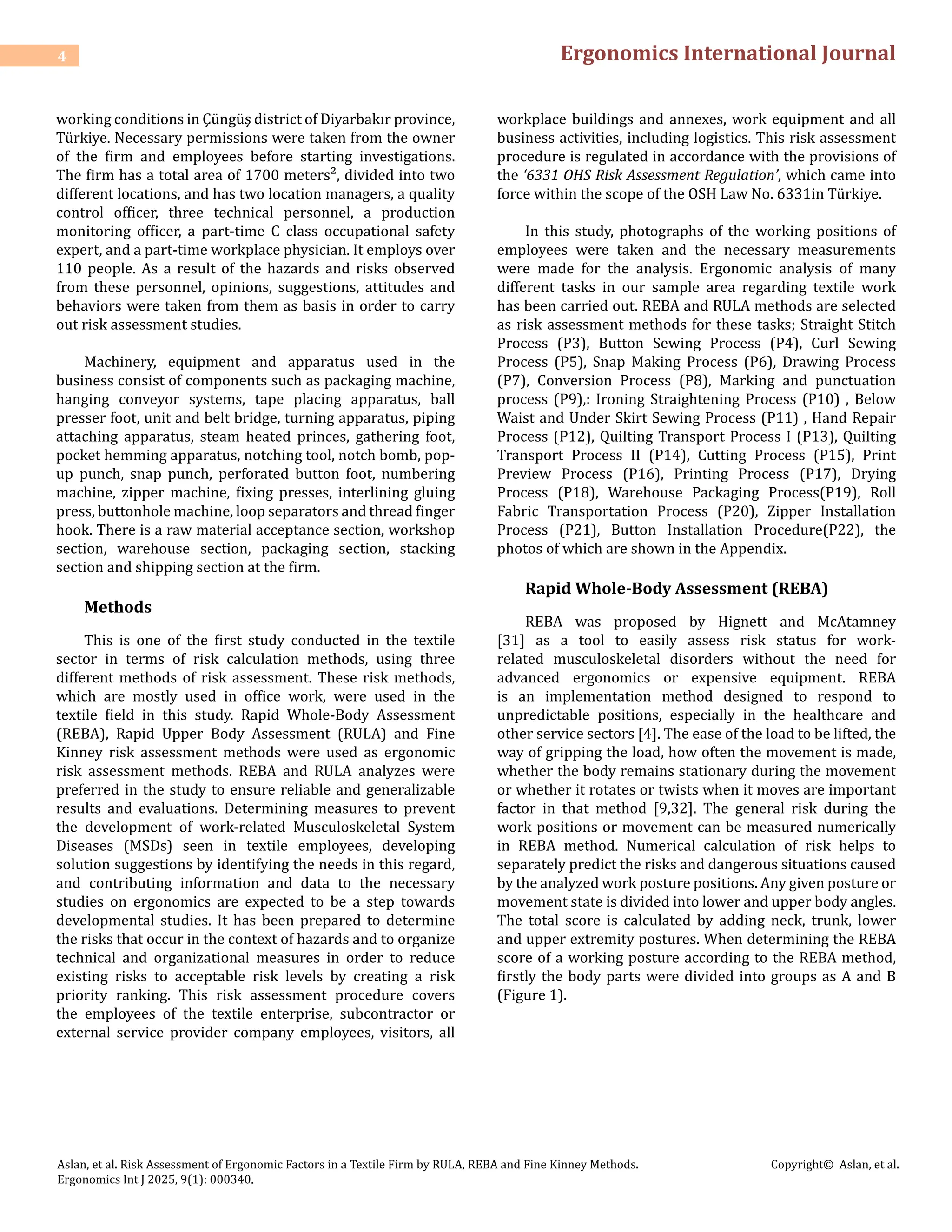 Risk Assessment of Ergonomic Factors in a Textile Firm by RULA, REBA ...