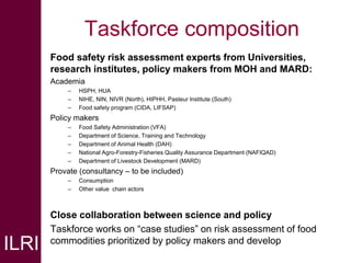 Supporting agriculture and health ministries to implement a national food safety policy based on risk-based approaches