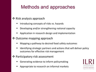 Supporting agriculture and health ministries to implement a national food safety policy based on risk-based approaches