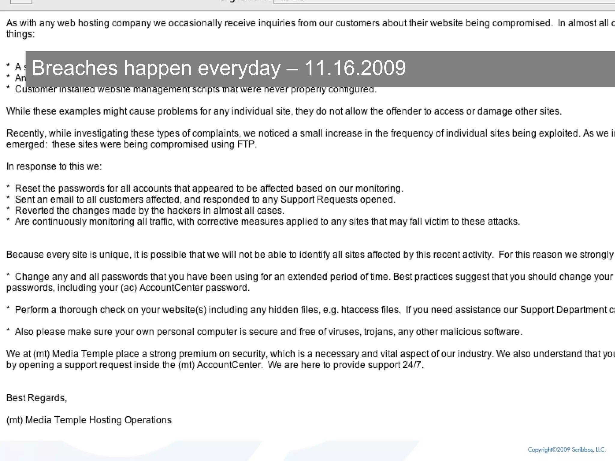 ` Breaches happen everyday – 11.16.2009 