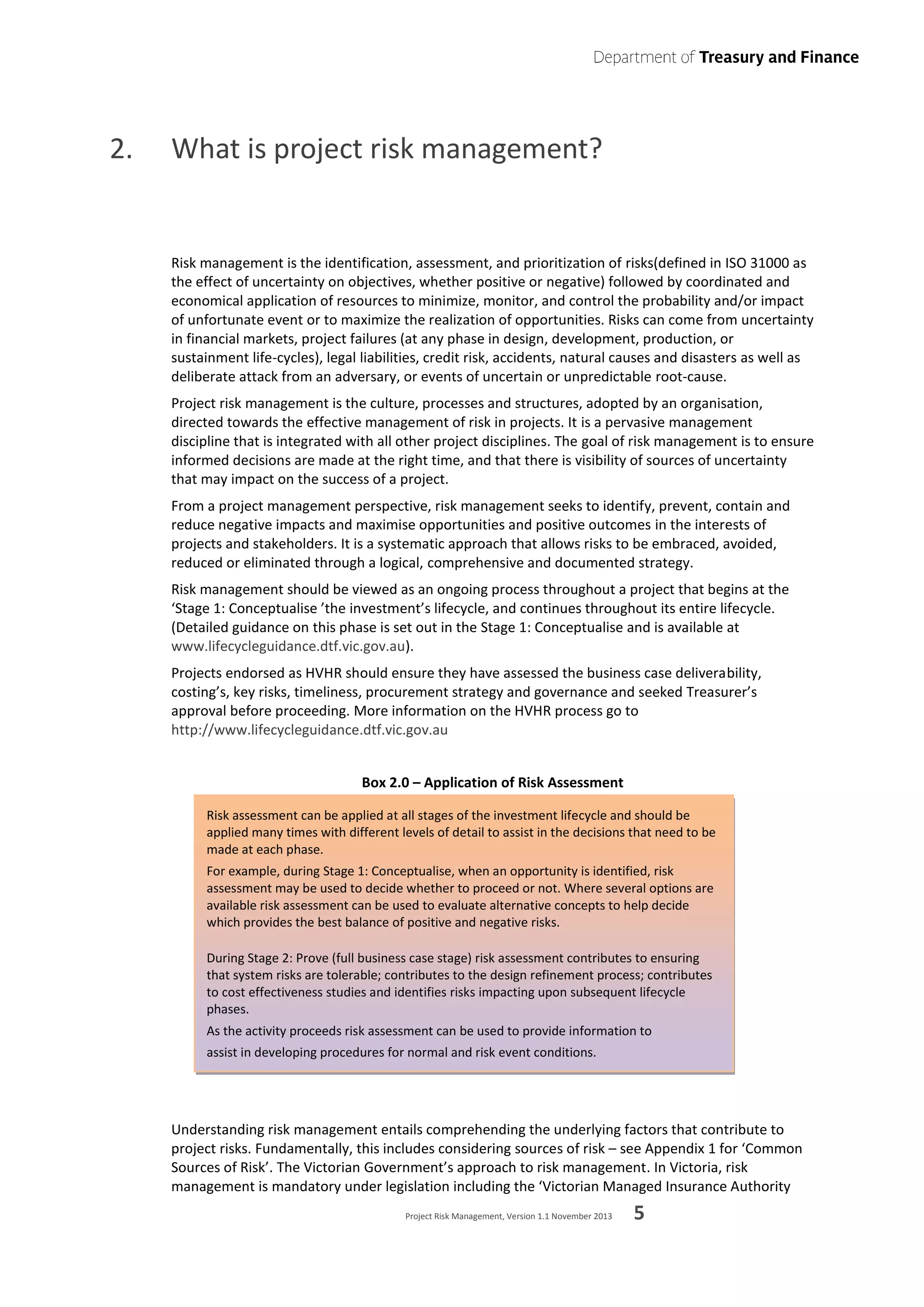 Project Risk Management Guideline - Victorian Department of Treasury | PDF