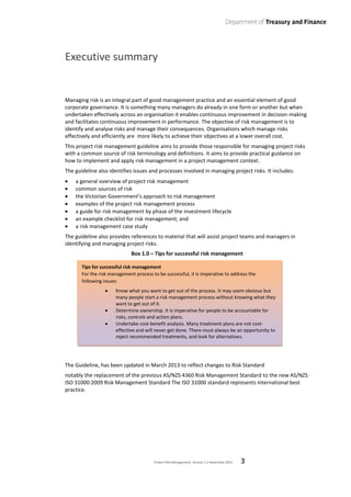 Project Risk Management Guideline - Victorian Department of Treasury | PDF
