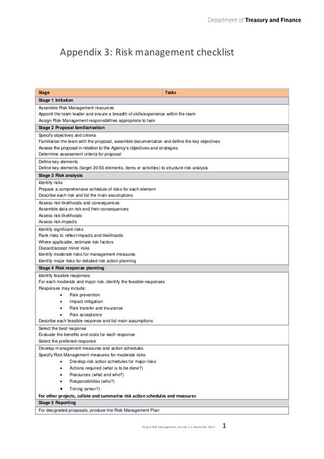 project risk management guideline victorian department of treasury risk acceptance form
