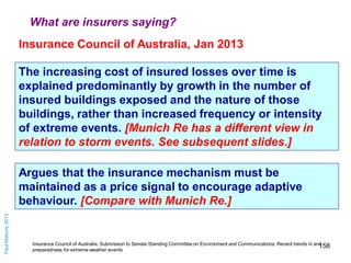 What are insurers saying?
Insurance Council of Australia, Jan 2013
Insurance losses due to extreme weather events over las...