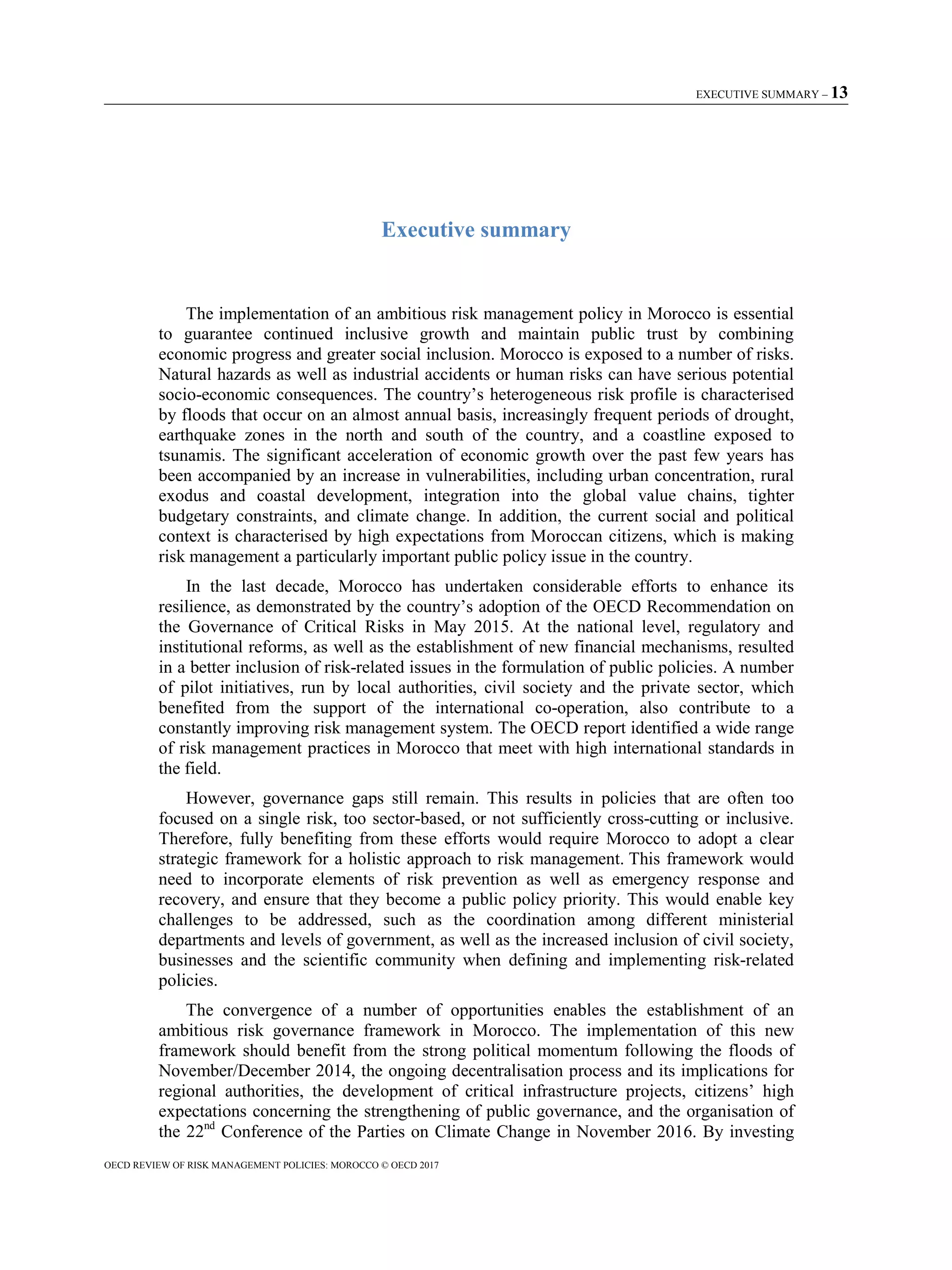 OECD Review of Risk Management Policies in Morocco | PDF | Political ...