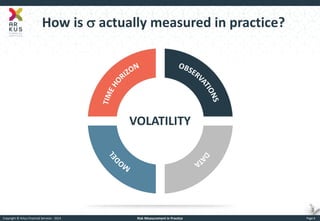 Copyright © Arkus Financial Services - 2014 
Risk Measurement in Practice 
Page 6 
How is s actually measured in practice? 
VOLATILITY  