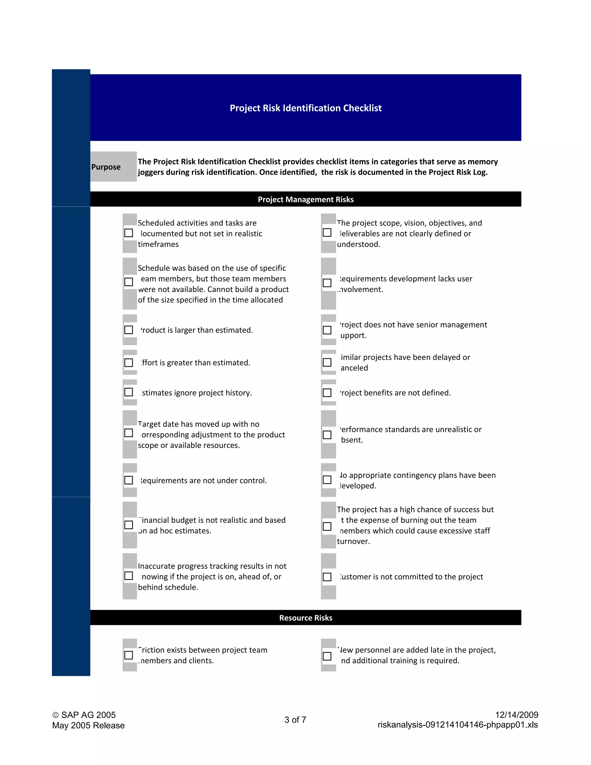 Risk Analysis Workbook | XLS