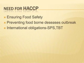 Evolution of HACCP SystemDeveloped for micro biological food safety of ASTRONAUTS Original system Drawn up by Pillsbury Company    working with NASA and the US military