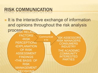 RISK MANAGEMENTWeighing policy alternatives in the light of the results of risk assessment.Selecting and implementing appropriate control options,including regulatory measures.Note:Major concern human health cosideration.