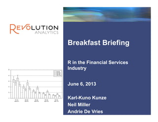 Revolution Confidential
R in the Financial Services
Industry
June 6, 2013
Karl-Kuno Kunze
Neil Miller
Andrie De Vries
Breakfast Briefing
 