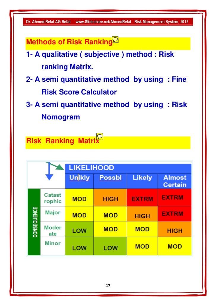 Risk Analysis in Occupational Health Setting