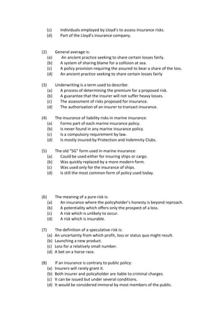 Insurance Broking Client Risk Questionnaire Risk and insurance management model questions | DOCX