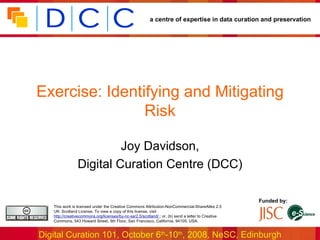 Exercise: Identifying and Mitigating Risk Joy Davidson, Digital Curation Centre (DCC) 